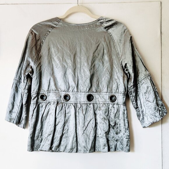 CINO Silver Grey Lined Sm Button Down 3/4 sleeve Women's Crinkle Pockets Jacket - Picture 10 of 13